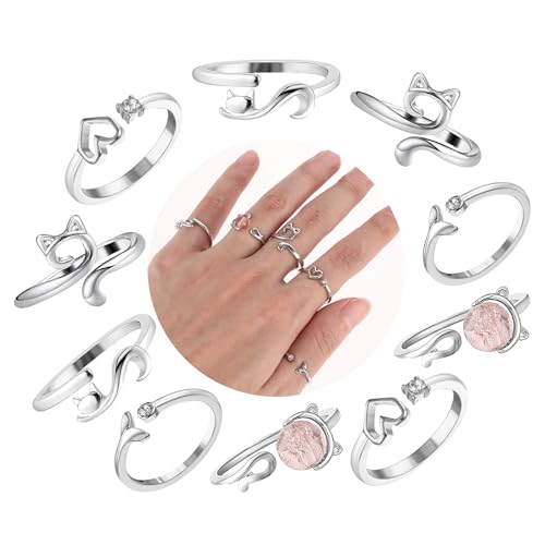 YUXIANLB 10 Stück Häkelringe Verstellbare Häkelringe Strickschlaufenringe Häkel Spannringe Zum Häkeln Fingergarn Anleitung Strickzubehör Zum Basteln Katzengarn Ring Für Frauen von YUXIANLB