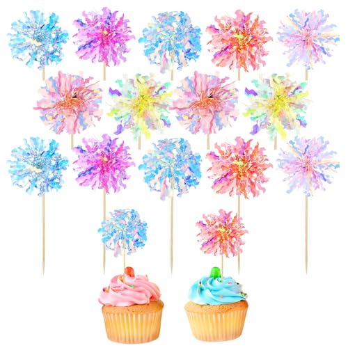 YUXIANLB 14-Teiliges Happy Birthday Kuchen Dekor Cupcake Dekor Aus Folie Mit Feuerwerk Glitzernde Lametta Kuchen Dekor Cocktail Lebensmittel Zahnstocher für Geburtstag Hochzeit Babyparty Abschluss von YUXIANLB