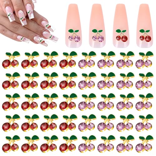 YUXIANLB 40 Stück 3D Kirsch Nagelanhänger Rosa + Rot Glänzend Süße Frucht Luxus Edelsteine Kirsch Nagel Strasssteine Nagelkunst Diamantkristall Luxus Für Frauen Und Mädchen Schmuckherstellung von YUXIANLB