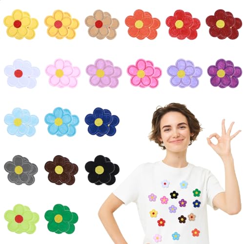 YUXIANLB 40 Stück Blumen-Aufbügler, niedliche Blumen-Applikationen, Aufnäher zum Aufnähen, bestickte Applikationen zum Aufnähen für Kleidung Kleider Hüte Jeans DIY-Accessoires (2 x 2 Zoll/5,1 × 5,1cm von YUXIANLB