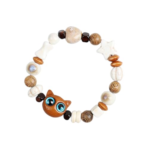 YUXITA Handgefertigtes Katzenperlen-Armband, unverwechselbares Katzenmotiv, Glasperlen-Armband, elegante Handgelenkkette, Schmuckanhänger von YUXITA