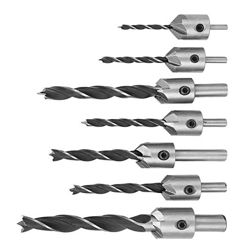 5-schneidiges Fasenwerkzeug, Set mit 7 Holz-Senkbohrern mit Innensechskantschlüssel Zum Bohren von Pilotlöchern und Senkschrauben von YUYTE