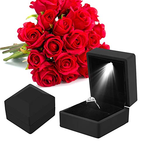 Schmuck Geschenkbox, Ringschachtel, Led Licht Ring Box, Lagerung Schmuckschatulle Display Geschenkbox (Schwarz) von YUYTE