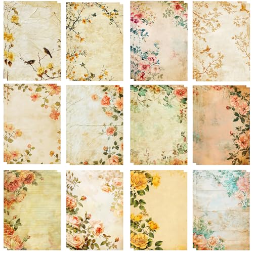 Scrapbook Papier, 24 Blätter Designpapier Vintage Blumenthema Decoupage Papier Stamperia Papier Dekopapier Scrapbook Zubehör für DIY, Grußkarten, Hintergrundkarten, Tagebuch von YUYWWAN