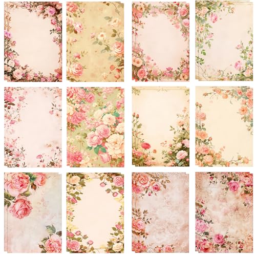 Scrapbook Papier, 24 Blätter Designpapier Vintage Blumenthema Decoupage Papier Stamperia Papier Dekopapier Scrapbook Zubehör für DIY, Grußkarten, Hintergrundkarten, Tagebuch von YUYWWAN