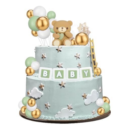 Tortendeko Bär Kuchendeko Kugeln, 29 Stück Cake Topper Geburtstag Mini Bär Kuchen Deko Niedlich Torten Topper für Kinderpartys, Gender-Reveal-Partys, Babypartys (Grün) von YUYWWAN