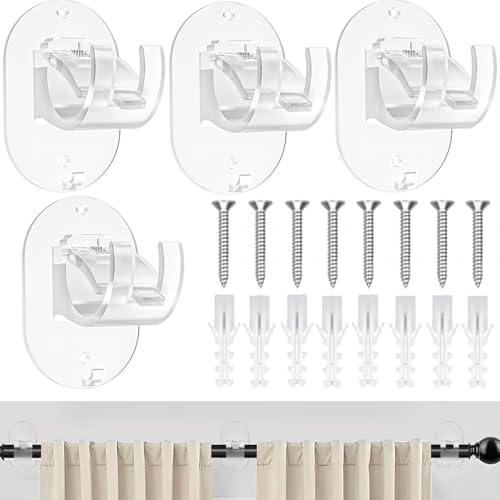 Gardinenstange Ohne Bohren 4 Stücke Gardinenstangenhalter Ohne Bohren Transparent Gardinenstange Kleben Curtain Rod Klebehaken Verstellbare Gardinenstangenhalter,für Badezimmer Hotel Küche von YUZHEDM