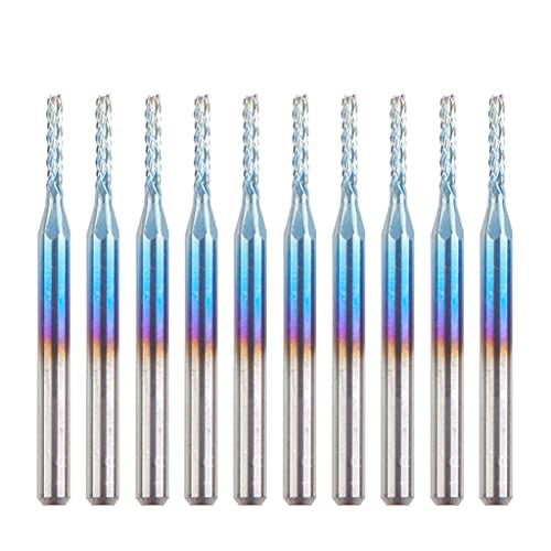 YUZIMEI Fräser, 10 x Oberfräsen-Bits Ende 0,8 mm - 3,175 mm Schaft für blaue Beschichtung, Fräser für Graviermaschine, Holz, PVC, 1,6 mm von YUZIMEI