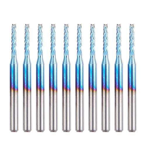 YUZIMEI Fräser, 10 x Oberfräsen-Bits Ende 0,8 mm - 3,175 mm Schaft für blaue Beschichtung, Fräser für Graviermaschine, Holz, PVC, 1,8 mm von YUZIMEI