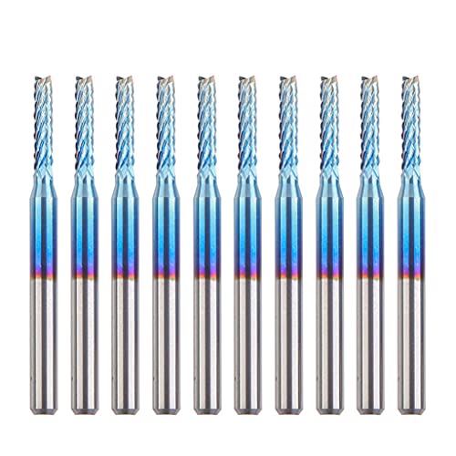 YUZIMEI Fräser, 10 x Oberfräsen-Bits Ende 0,8 mm - 3,175 mm Schaft für blaue Beschichtung, Fräser für Graviermaschine, Holz, PVC, 2,4 mm von YUZIMEI