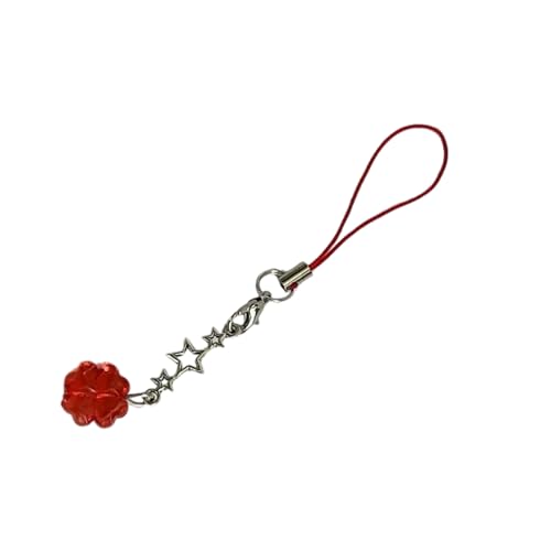 YUZIMEI Phonechain Charm, schöne Kristallkleeblatt-Charm-Handykette, eleganter Kristall, vierblättriges Kleeblatt, Handyband, Zubehör, vielseitiges Handy-Schlüsselband, Rot von YUZIMEI