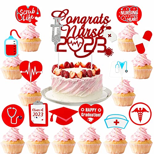 25 Stück Krankenschwester Cupcake Topper Congrats Nurse Cake Topper 2023 Abschlussfeier Party Dekoration für medizinische Rn Mottoparty Supplies Krankenschwester Abschluss Cupcake Dekorationen von YVAINE