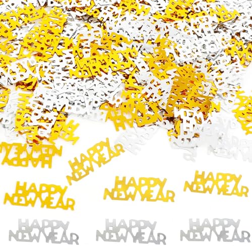 Happy New Year Konfetti 2024 Silvester Party Supplies Gold und Silber Tisch Streukonfetti Happy New Year Tischdekorationen 45 g von YVAINE