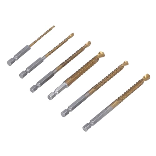 6-teiliges Set, Ti-beschichteter HSS-Spiralbohrer mit Sechskantschaft, 3 Mm, 4 Mm, 5 Mm, 6 Mm, 6,5 Mm, 8 Mm Geteilter Spitze, Effizientes Bohren für Holz und Metall von YWBL-WH