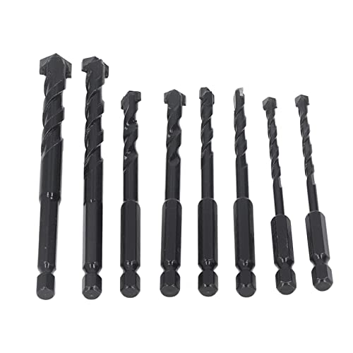 Bohrer, 8 Stück Steinbohrer Schlagbetonbohrer Hartmetall 6,35 Mm Sechskantschaft Schwarz Set Kit 5–12 Mm Schneiden, Jobber-Bohrer von YWBL-WH