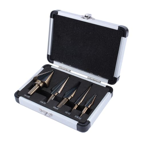 Stiefmaschinenbohrer, 5pcs Großer -Schrittbohrer, Großer HSS -Schritt für das Kegelbohrlochschneider -Bit -Set -Werkzeug mit Einer Aluminiumbox, Drillbits von YWBL-WH