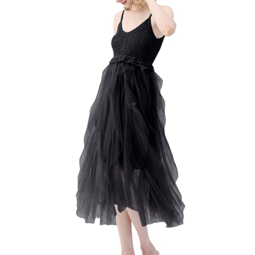 YWBleked Damen-Strandurlaub-Strickkleid mit Rüschen Netzstoff Anime Cosplay Kostüme Für Damen Dessous (Black, One Size) von YWBleked