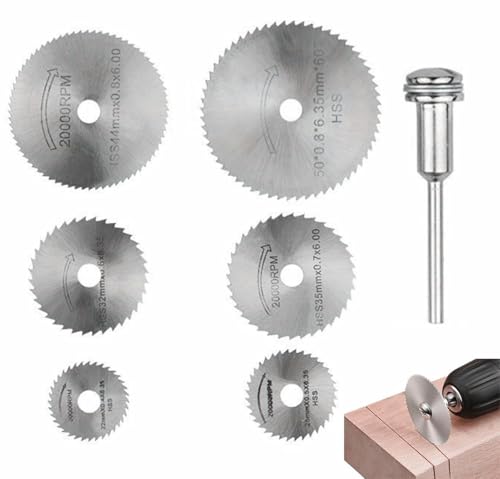 6 Stück Hochgeschwindigkeitsstahl HSS Sägescheibe Rad Schneidklingen Mini-Kreissägeblatt-Set Drehwerkzeuge mit (3,175 mm) 1/8 Zoll Verlängerungsstange für Holz Metall DIY Handwerk von YWHWLX