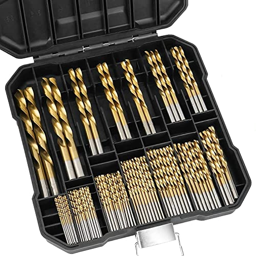 Titan-Bohrer-Set – 99 Stück/Set, Hochgeschwindigkeitsstahl von 1/16 Zoll bis 3/8 Zoll Spiralbohrer-Set zum Bohren von Holz/Metallblech/Kunststoff mit Kunststoffkoffer zur Aufbewahrung von YWHWXB