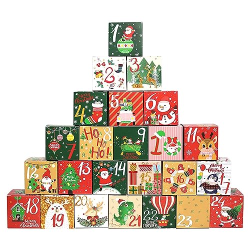 Deko Weihnachten Innen 24 Stück Weihnachts-Adventskalender, Süßigkeiten-, Weihnachts-Countdown, digitale, Geschenkpapier (2-Khaki, One Size) von YWJewly