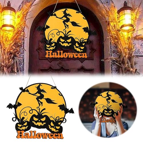 Deko zu Halloween Halloween-Feier Überraschung fliegende Fledermaus Kürbis Gesicht Holz Auflistung Outdoor Anhänger (7-Yellow, 30x25 cm) von YWJewly