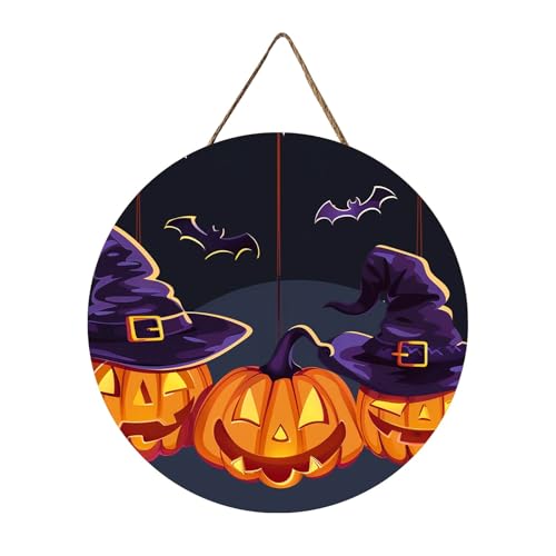 Deko zu Halloween Halloween-Kürbis-Türdekorationen, auffällige, lustige Kürbis-Türdekorationen, auffällige, hängende Kürbis-Türdekorationen im Bauernhausstil (Gold #2, 30cm) von YWJewly