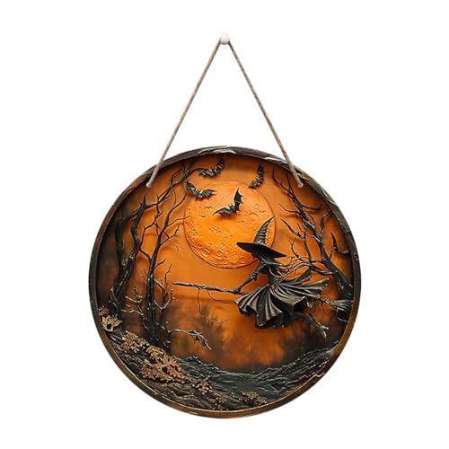 Deko zu Halloween Halloween Runder Holzanhänger Urlaub Partei Atmosphäre Hängende Wanddekoration Wohnzimmer Dekoration (Orange-2, 20x20x0.3cm) von YWJewly