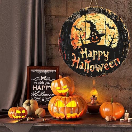 Fensterbilder Halloween Hause Dekoration Halloween Kürbis Serie Holz Anhänger Runde Zeichen Kreative Holz Zeichen (B #5, 30x30CM) von YWJewly