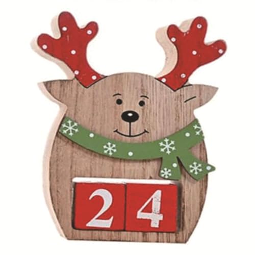 Fensterdeko Weihnachten Kinder Weihnachtskalender Countdown Adventskalender Holz Hirsch Ornament für Weihnachten Home Dekoration (C-g, 16.00) von YWJewly