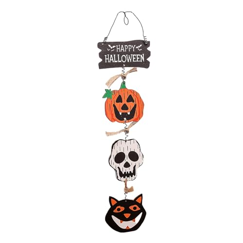 Halloween Deko zum Aufhängen Halloween-Dekoration: Türhänger aus Holz, einzigartiger Kürbis und Ornament, festliche Hängedekoration, kreativ für den Eingangsbereich (B-2, 29X8CM) von YWJewly