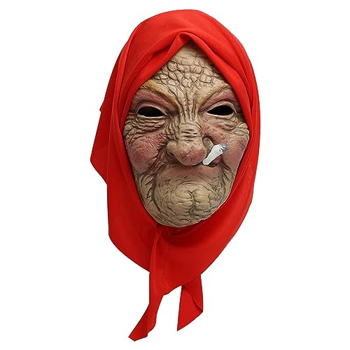 Halloween Maske Halloween-Oma-Kopfbedeckung, Latex-Kopfbedeckung, Oma-rote Kopfbedeckung, Stoff, Cosplay, Abschlussball, Jitterbug-Requisiten, Peripherie, Mann, gruseliger Mensch Für (Khaki, One Size) von YWJewly