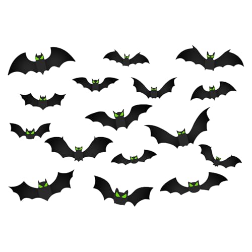 Halloween Tischdekoration Halloween Dekoration 3D Fledermaus Leuchtende Augen Aufkleber Indoor Seltsame Panik Party Zimmer Outdoor Wand Fenster Fledermaus Gothic Dekoration (d-Black, 30cm×20cm×1.5cm) von YWJewly