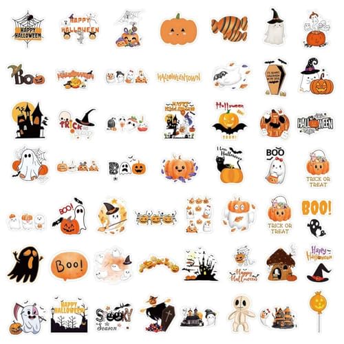 Helloween Deko 52 Stück Halloween-Aufkleber: Kürbis-Fledermäuse, schwarz, süß, lustig, Cartoon, dekorative Aufkleber (Orange #3, 6.5X5.5CM) von YWJewly