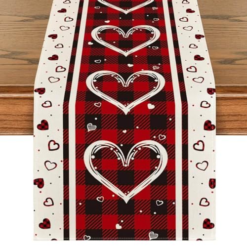 Tischdeko Geburtstag Delicate Love Valentinstag Tischdecke Leinen Bedruckte Party Tischflagge Schwarz Rot (Red, One Size) von YWJewly