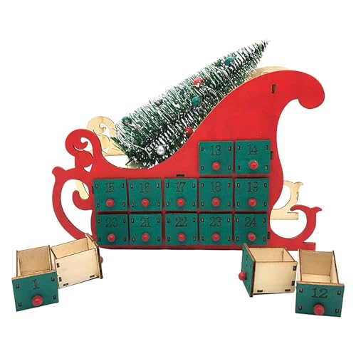 Weihnachten Kinder Holz 24 Countdown Weihnachten Kalender Hause Schlitten Kalender Holz Weihnachten Dekorative Ornament Handwerk (I-Red, 29X20X8CM) von YWJewly