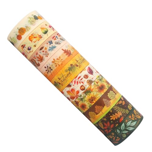 YWJewly Thanksgiving-Papierband, Entlaubung, üppige Früchte, DIY-Dekorationszelt-Abdeckband-Set, 10 Rollen dekoratives Klebeband Tesaroller Design (Yellow, 15cm×4.2cm×4.2cm) von YWJewly