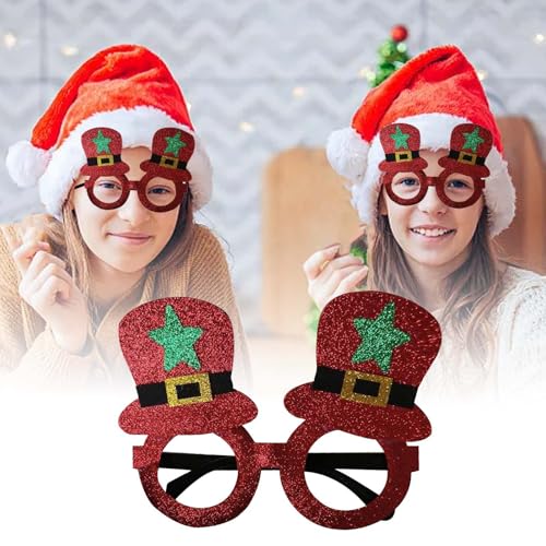 YWJewly Weinachtsdeko Weihnachtsparty-Brille mit Schalmütze und Puder, Weihnachtsparty-Zubehör, Urlaubskleid-Brille (f-Red, 17x13cm) von YWJewly