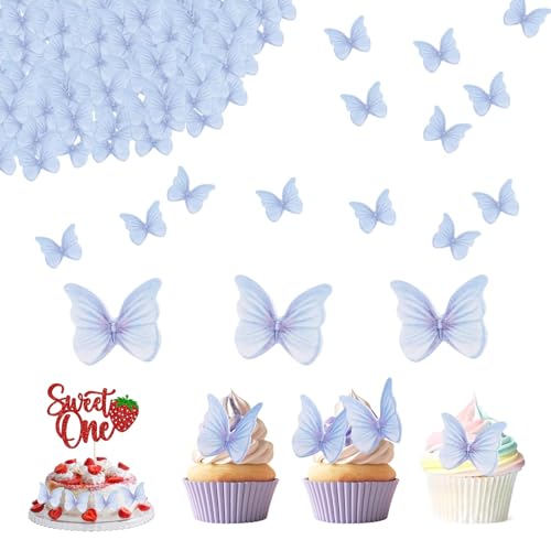 Essbare Schmetterlinge für Torte, 48 Stück Tortendeko Schmetterling, Schmetterlinge Torten Deko, Schmetterlinge Cupcake Topper für Hochzeit Party von YWKJDDM