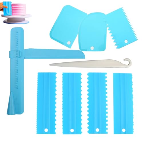 Kuchen Schaber, 9 Stück Cake Scraper Set, Tortenschaber Set DIY Tortenspachtel Glätter Fondant Tortenglätter Verstellbar Kuchenschaber für Buttercreme Backwerkzeuge(Blau) von YWKJDDM