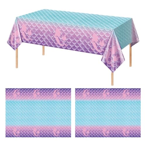 Meerjungfrau Tischdecke, 2 Stück Meerjungfrau Party Tischdecke, Rechteck Wasserdicht Tischtuch für Meerjungfrau Thema Party Geburtstag Hochzeit Tischdekoration Kinder Mädchen Jungen (137 x 274 cm) von YWKJDDM