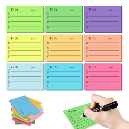 To Do Liste Haftnotizblock, Tagesliste Notizblock Haftnotizen, 450 Blätter Selbstklebende Klebezettel, 10 x 7CM Bunt Linierte Sticky Notes für Familie Schule Büro (9 Farben) von YWKJDDM