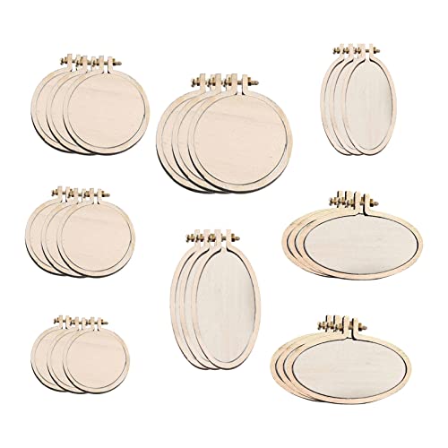 YWNYT Holz Mini Kreuzstich Hoop Holz Mini Klein Bestickt Ornament für DIY Anhänger Handwerk Rund Oval (24) von YWNYT