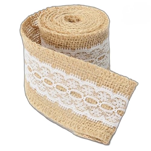 YWQHS 2/4/6 Meter * 5 cm Rüschen-Sackleinen-Juteband mit Spitze, breites Juteband für rustikale Dekorationen, Jute-Gurtband, Polsterung, gewebte Jutebandrolle von YWQHS