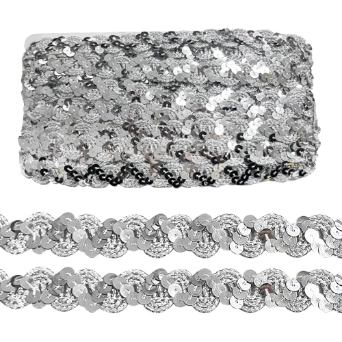 15 Yards Silber Gewelltes Paillettenband Paillettenband S-förmiges Paillettenband Kleidung Glänzendes Nähen Geeignet für Kleidung Dekoration DIY Handwerk von YXBZKGDCNG