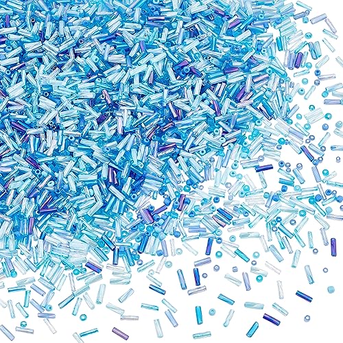 1500 Stück 2 mm 12/0 blaue Glas-Samenperlen, 1000 Stück, Twist-Stiftperlen, Glasperlen, 1000 Stück, 6 mm Rohrperlen, Stiftperlen zum Nähen von Armbändern, Halsketten, Ohrringen, Weihnachtsblau von YXBZKGDCNG