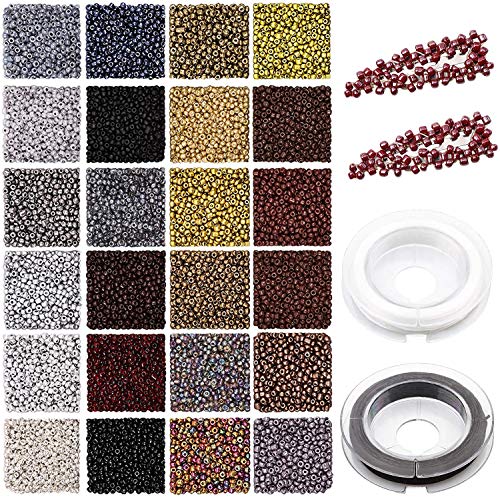 2 mm Glas-Rocailles für Armbandherstellungs-Set, 7200 Stück, kleine Perlen, Bastelperlen, Pony-Perlen, Glasperlen für Schmuckherstellung, mit elastischer Schnur für DIY-Armband, Halsketten, Ohrringe von YXBZKGDCNG