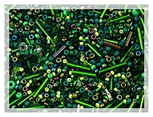 20 g Mischung aus kleinen Rocailles-Perlen und Blasen, 2–10 mm, tschechische Glasperlen, Mix Green Iris von YXBZKGDCNG