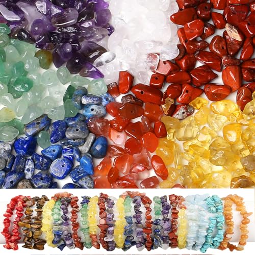 400pcs Kristallperlen für Armband Schmuckherstellung Chips Steine Farbige Gemischte Edelsteinperlen zum Basteln Poliert Handwerk Natur Perle für Halskette Ohrring Ring DIY 5-8mm Chakra Farbe von YXBZKGDCNG