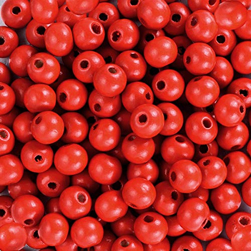 500 schwarze Holzperlen, 8 mm, rund, kugelgefärbt, Abstandshalter, Perlen für DIY-Schmuckherstellung, Armbandherstellung (2 mm Loch), Rot, 10 mm, 300 Stück von YXBZKGDCNG