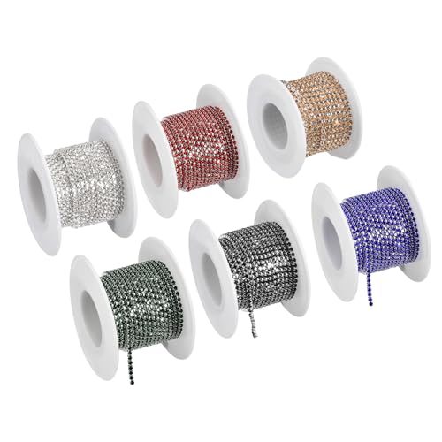 6 Rollen 30 Meter 2 mm Kristall-Strass-Kette, zum Aufnähen, Basteln, Hochzeit, Party, DIY-Dekoration, 6 Farben von YXBZKGDCNG